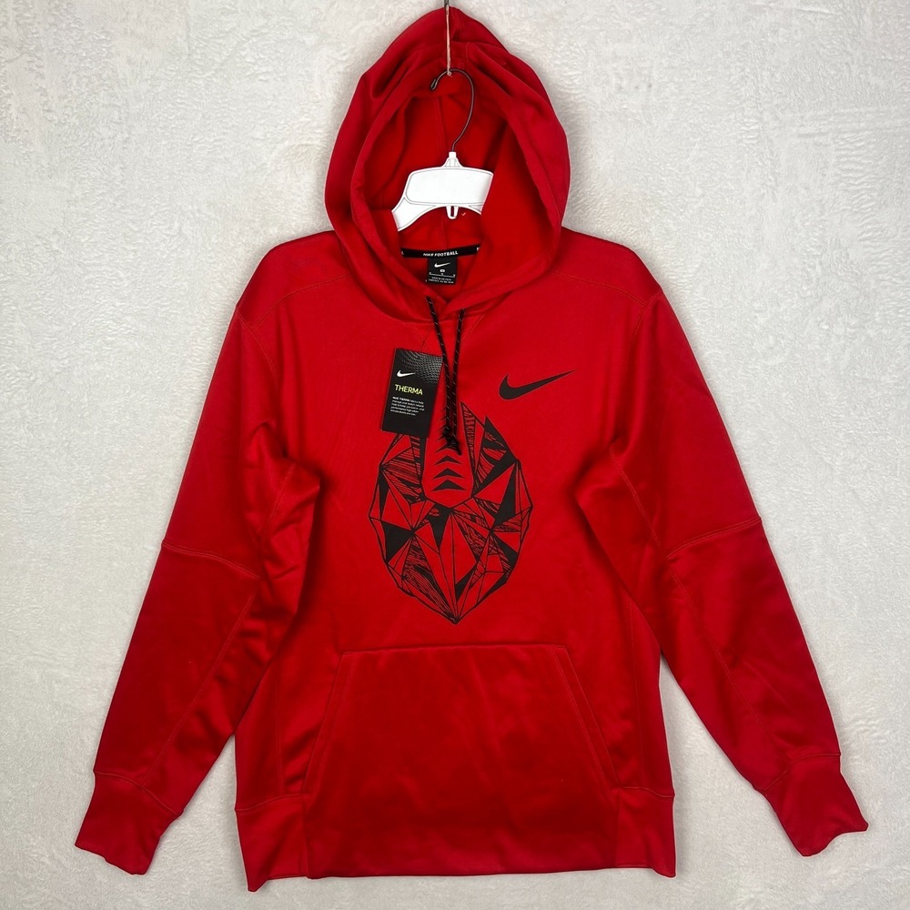 Nike Football Therma Dri Fit Hoodie Mens‎ Medium New Red Pullover Graphic Logo